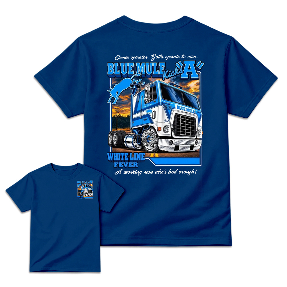 Blue Mule "White Line Fever" Heavy Truck Graphic T-Shirt