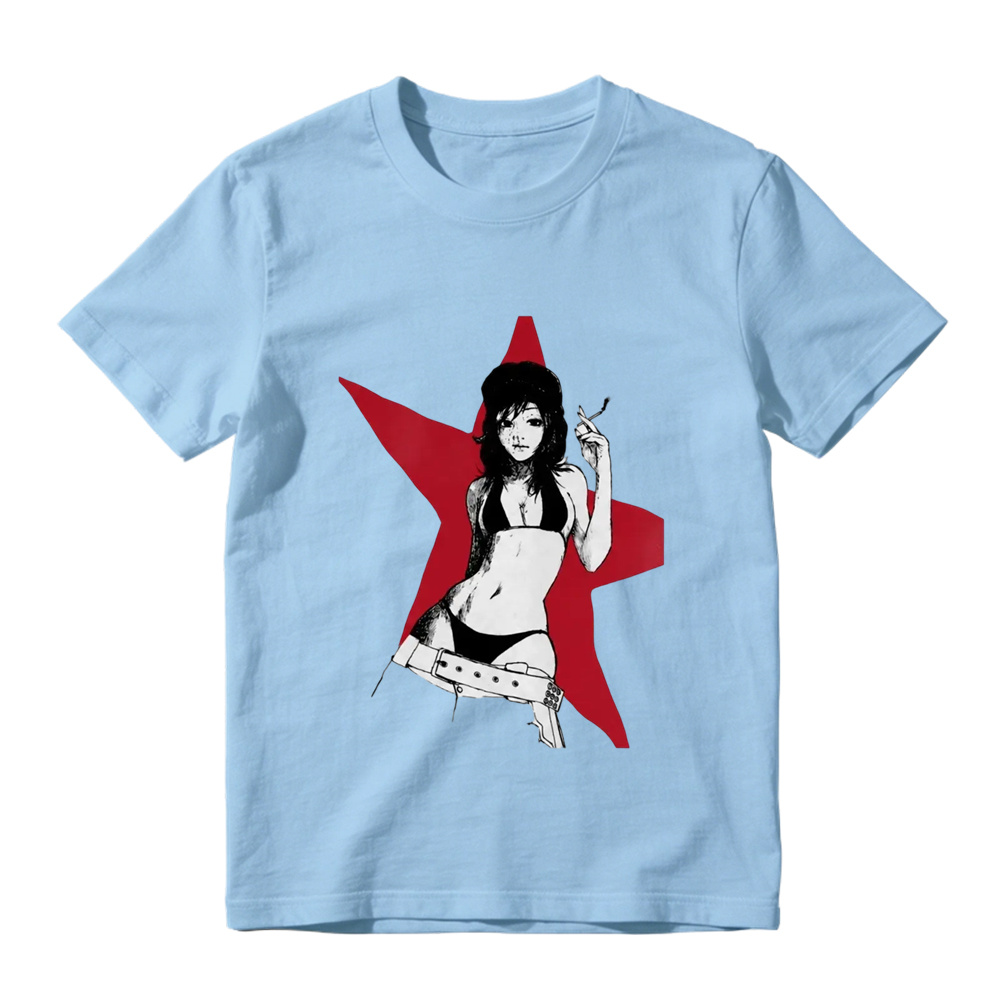 Anime Girl Red Star Graphic Print White T-Shirt