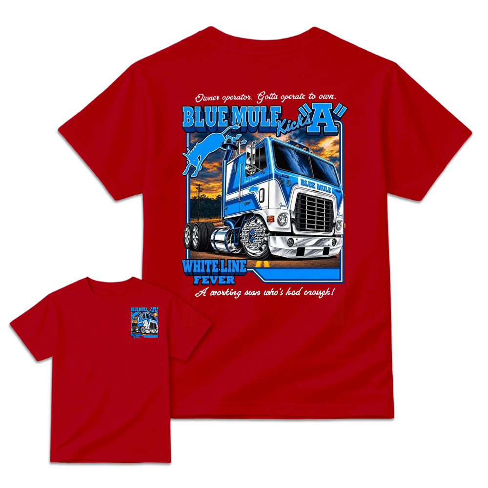 Blue Mule "White Line Fever" Heavy Truck Graphic T-Shirt