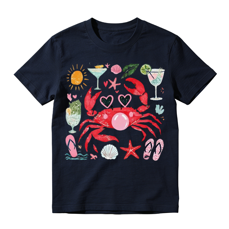 Cute Summer Crab Beach Graphic T-Shirt
