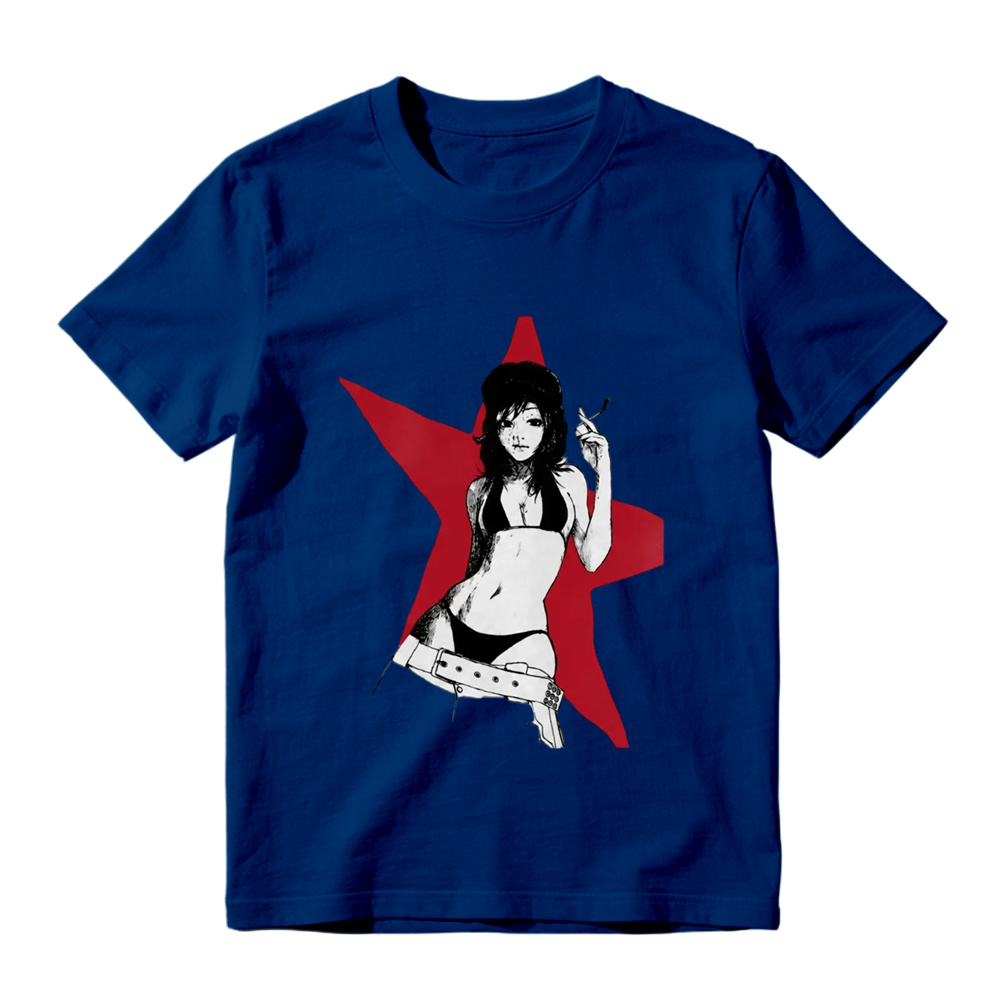 Anime Girl Red Star Graphic Print White T-Shirt