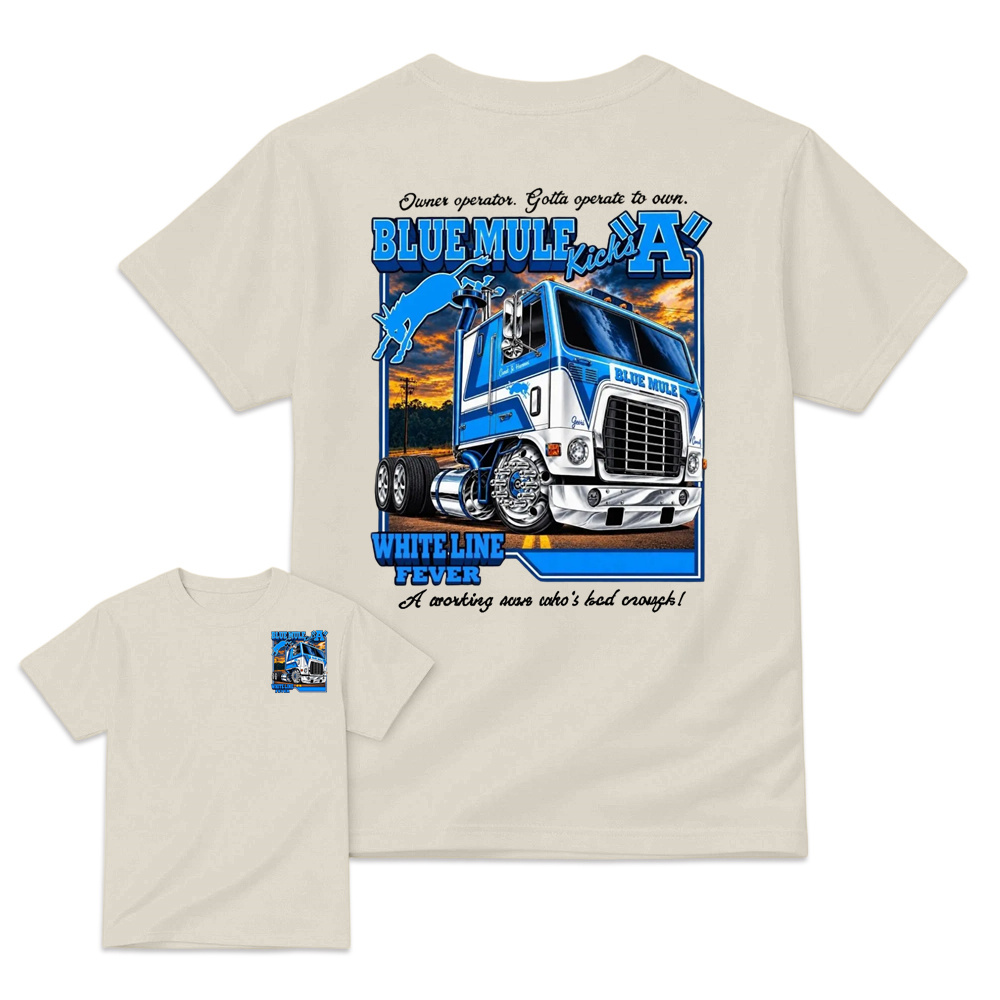 Blue Mule "White Line Fever" Heavy Truck Graphic T-Shirt