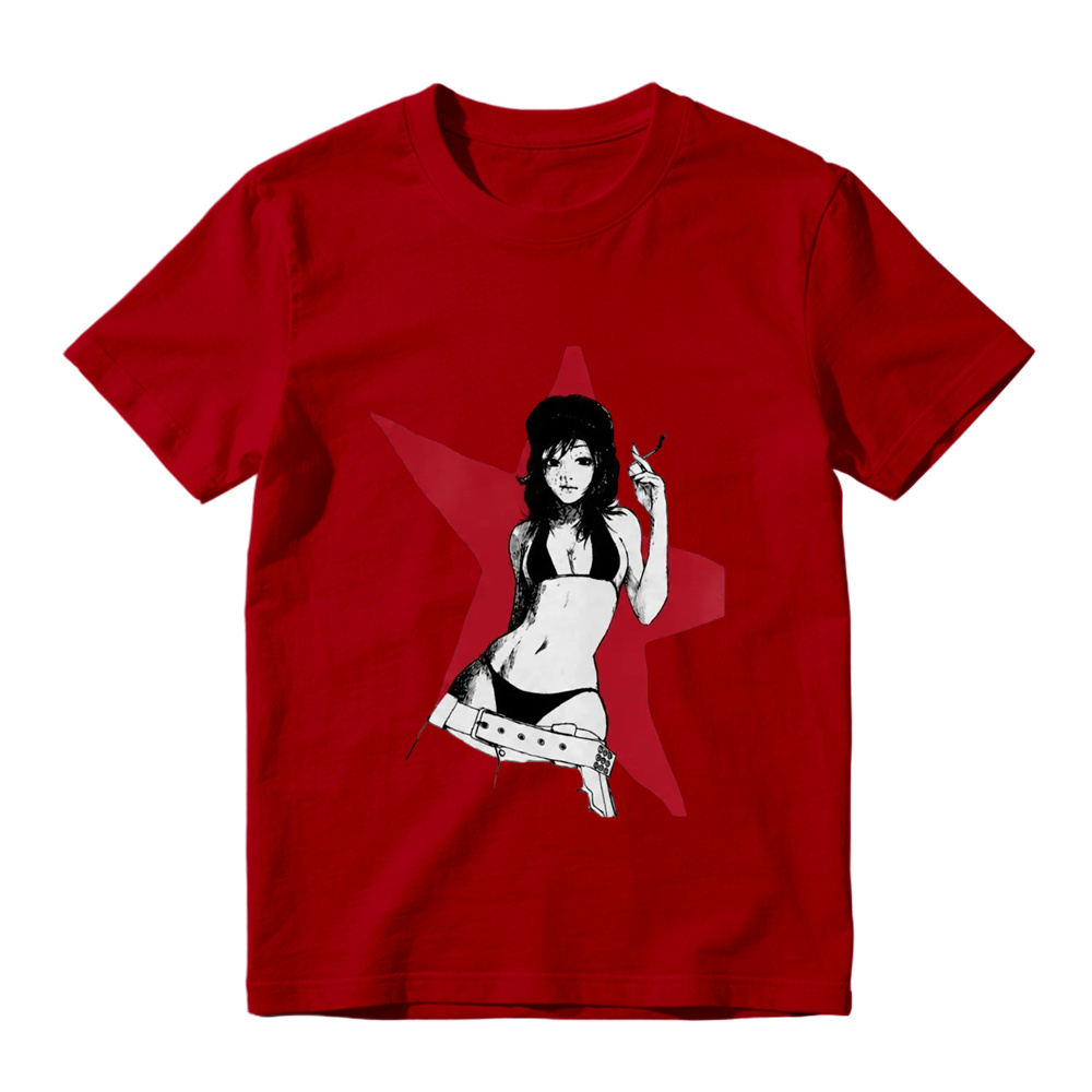 Anime Girl Red Star Graphic Print White T-Shirt