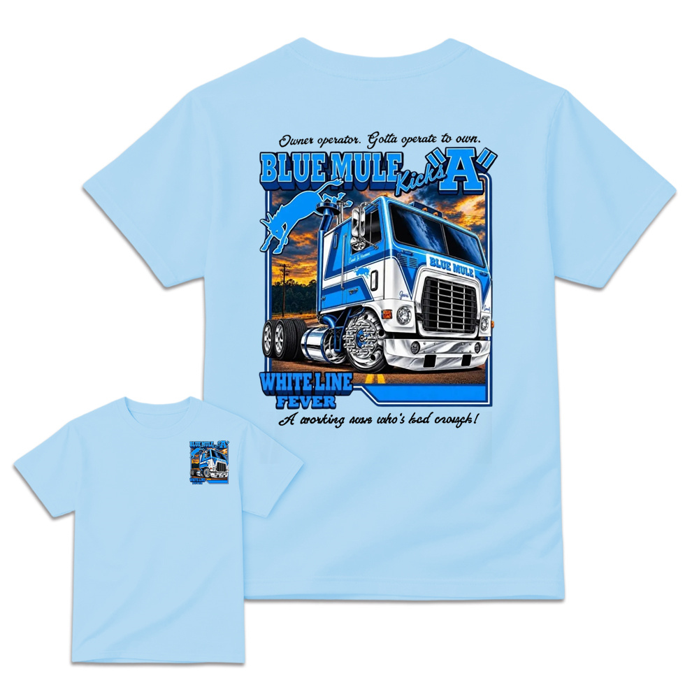 Blue Mule "White Line Fever" Heavy Truck Graphic T-Shirt
