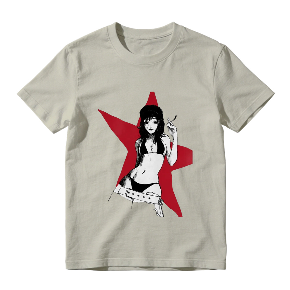 Anime Girl Red Star Graphic Print White T-Shirt