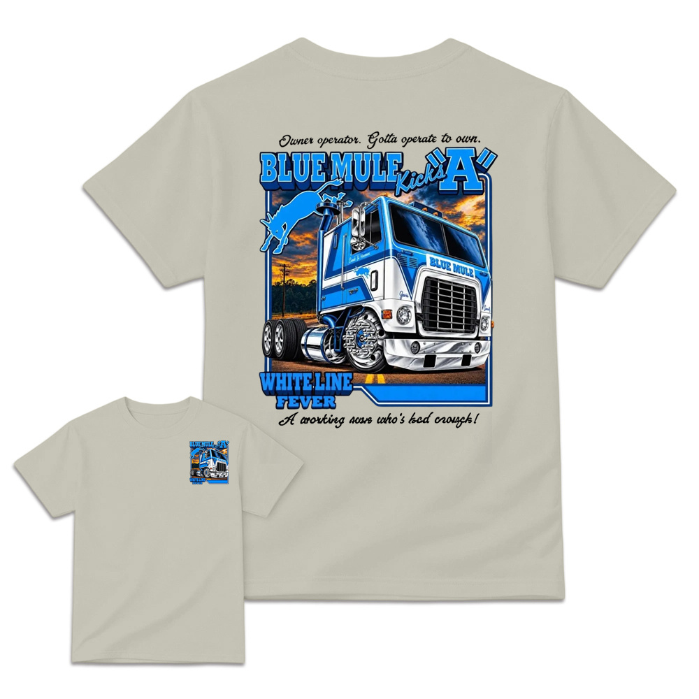 Blue Mule "White Line Fever" Heavy Truck Graphic T-Shirt