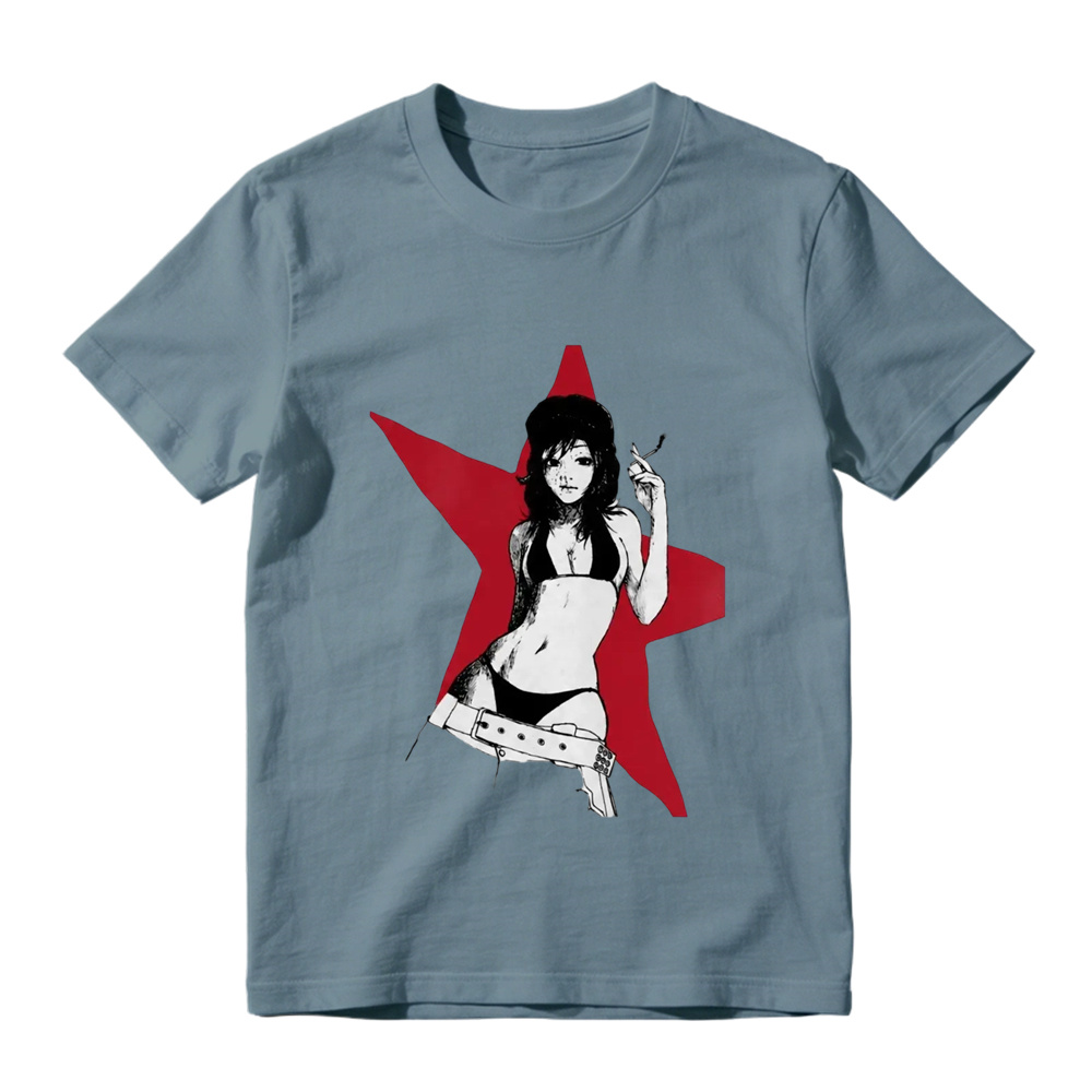 Anime Girl Red Star Graphic Print White T-Shirt