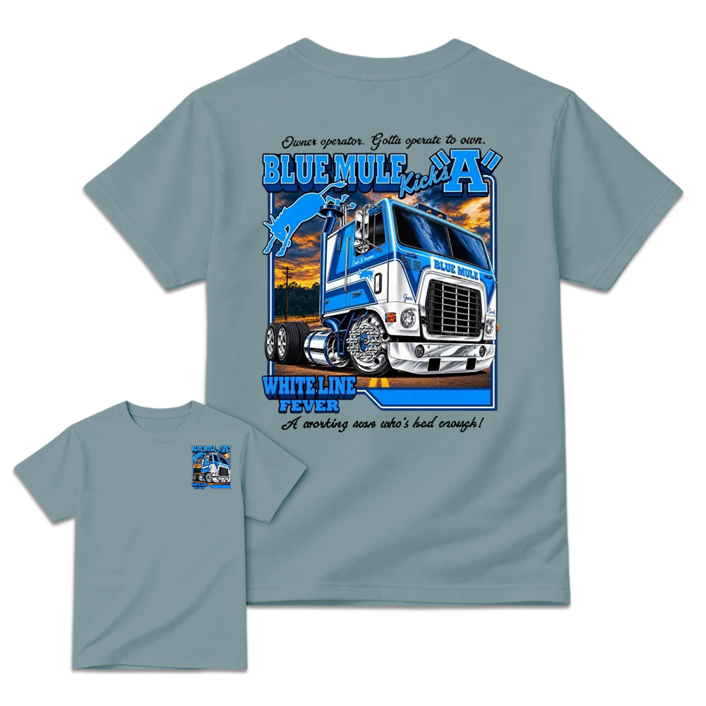 Blue Mule "White Line Fever" Heavy Truck Graphic T-Shirt