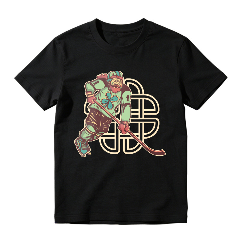 St Patrick Day Hockey Player With Shamrock Jersey And Celtic Knot, Unisex Classic T-shirt