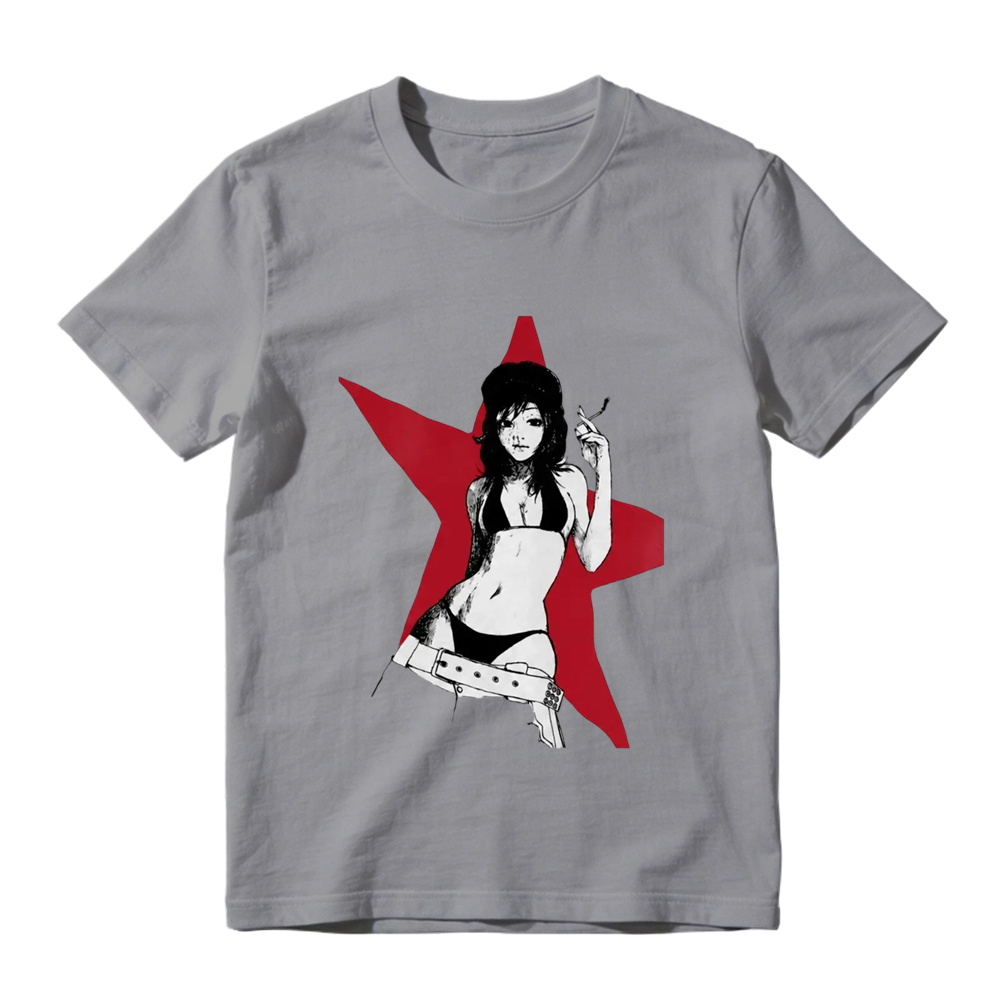 Anime Girl Red Star Graphic Print White T-Shirt