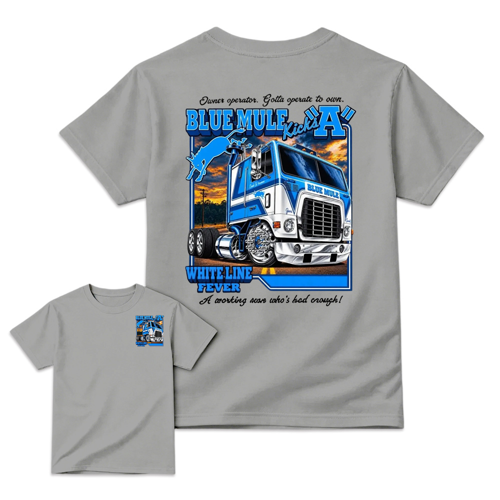 Blue Mule "White Line Fever" Heavy Truck Graphic T-Shirt