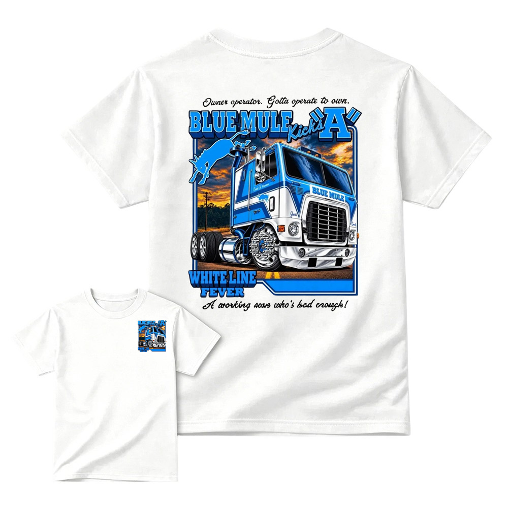 Blue Mule "White Line Fever" Heavy Truck Graphic T-Shirt