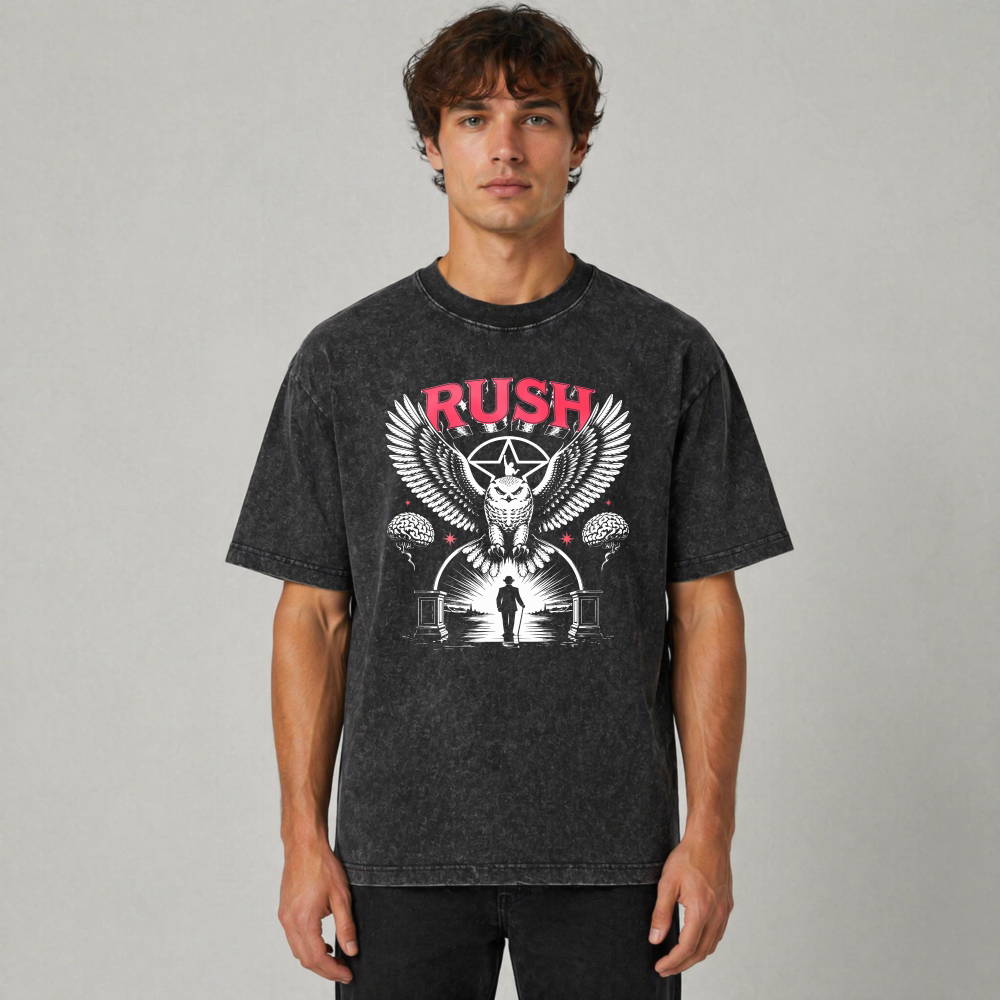 Rush Band Eagle Star Graphic Washed T-shirt