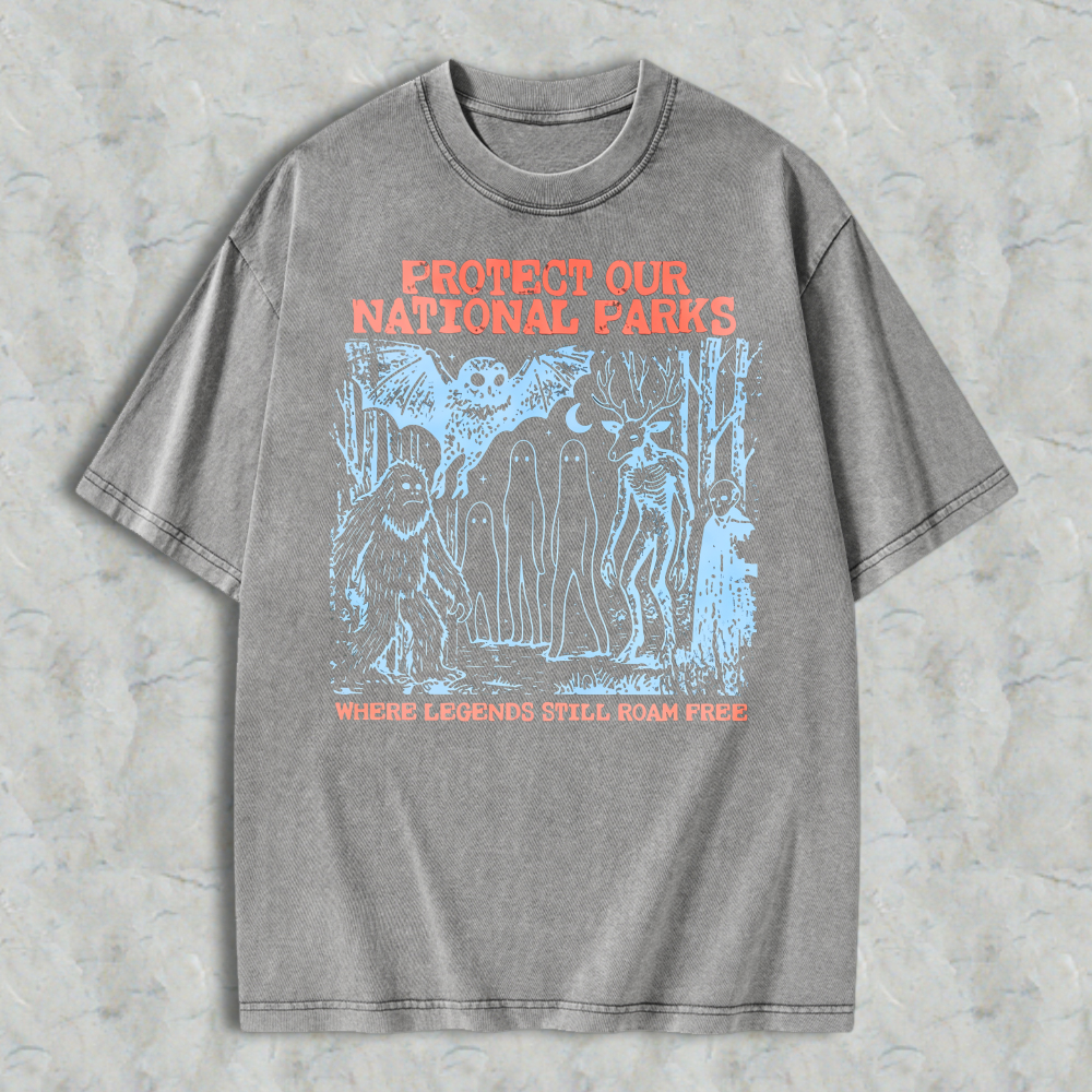 Protect Our National Parks Where Legends Still Roam Free Graphic Washed T-shirt