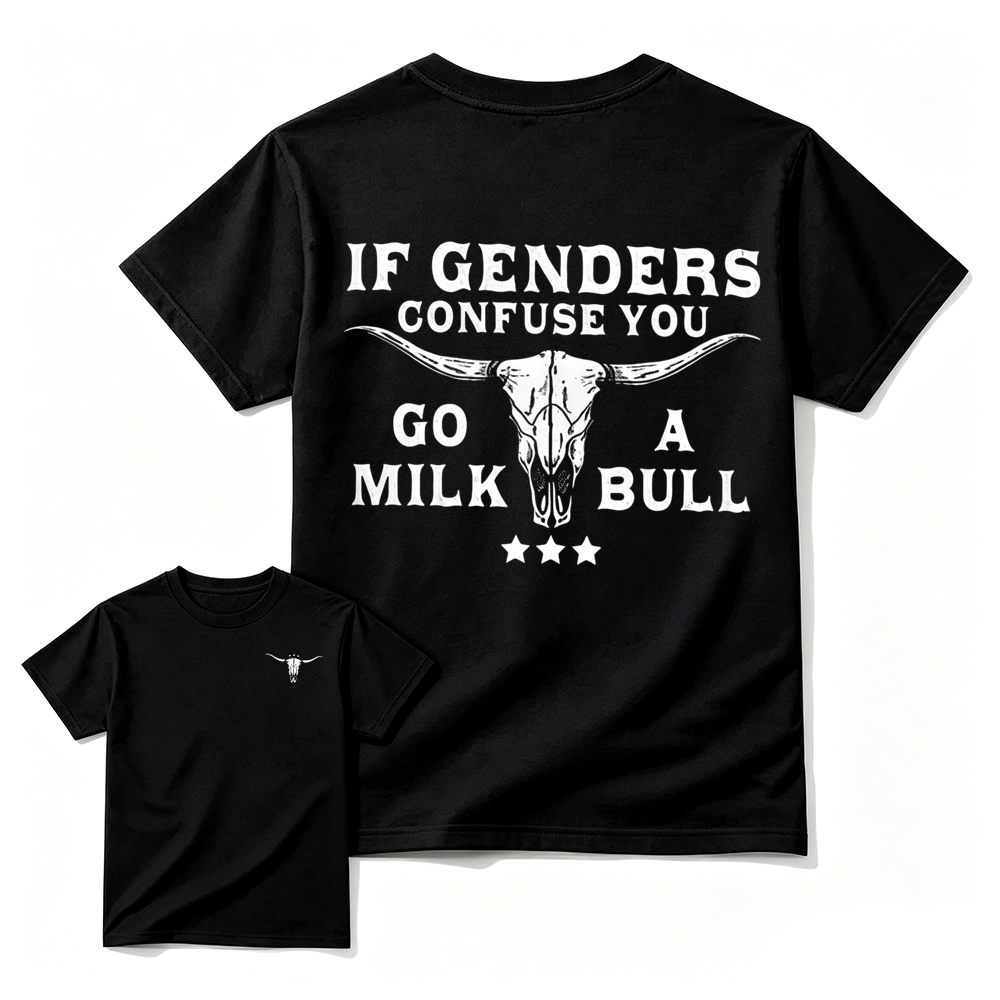 Retro Distressed Bull Skull Art Graphic Tee Unisex Western Back Print T-Shirt