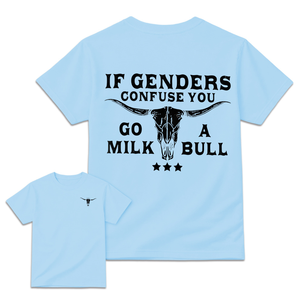 Retro Distressed Bull Skull Art Graphic Tee Unisex Western Back Print T-Shirt