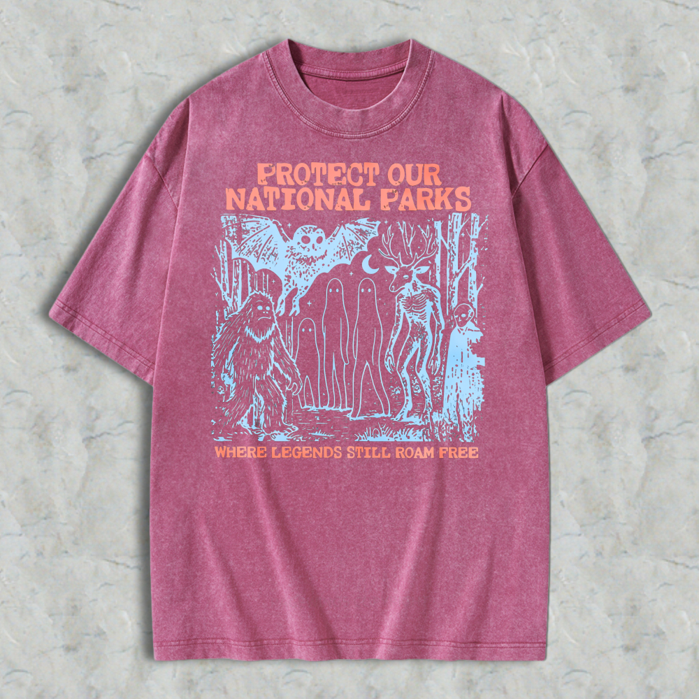 Protect Our National Parks Where Legends Still Roam Free Graphic Washed T-shirt