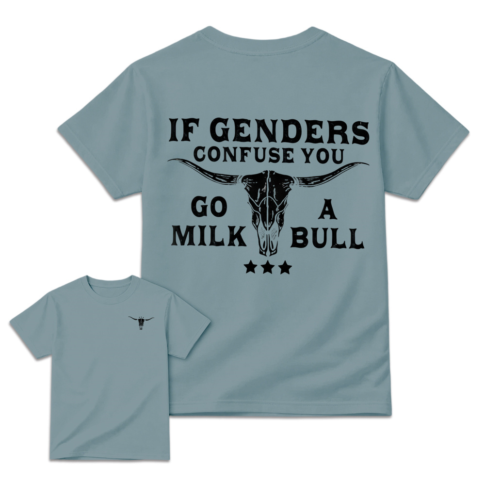 Retro Distressed Bull Skull Art Graphic Tee Unisex Western Back Print T-Shirt