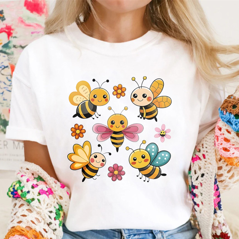 Cute Bees And Flowers Design Unisex Classic T-shirt