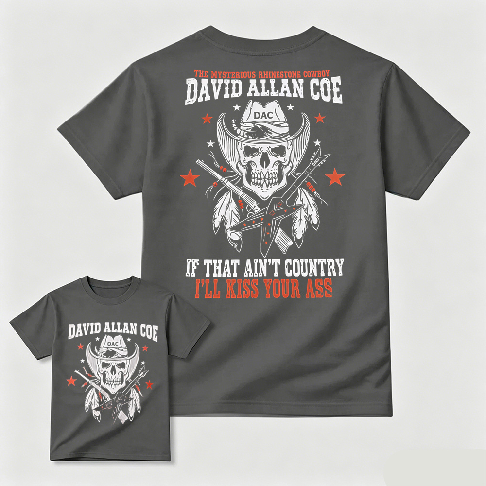 Rhinestone Cowboy Skull Guitar Graphic T-Shirt, Vintage Country Music Western Back Print Tee For Men