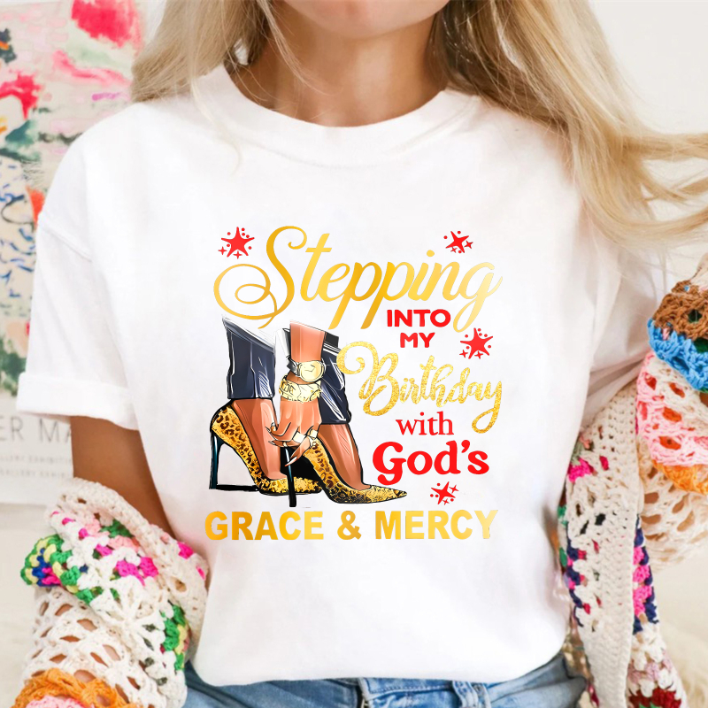 Stepping Into My Birthday With Gods Grace And Mercy Boots Design Unisex Classic T-shirt