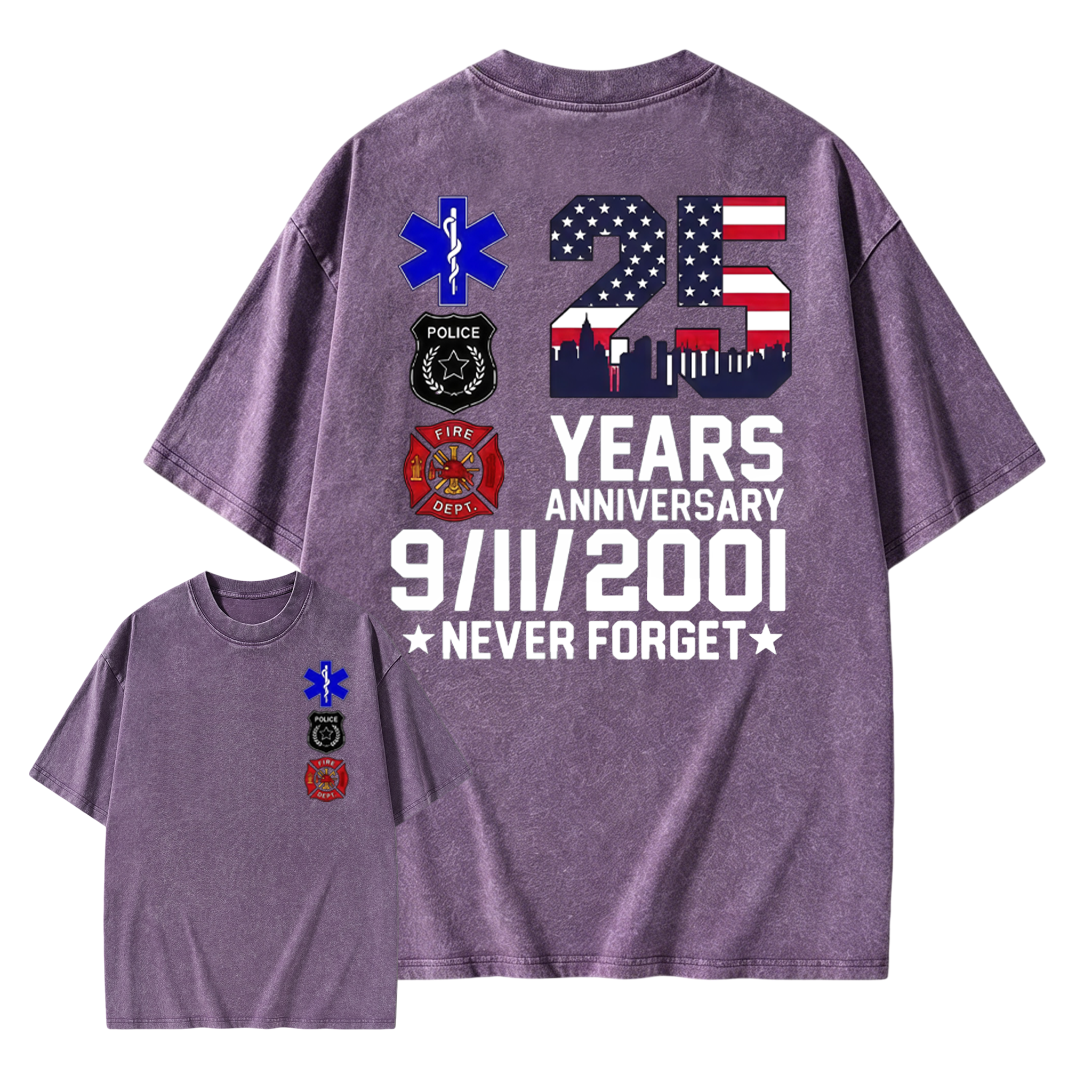 Unisex 9/11 25th Anniversary Memorial T-Shirt - Never Forget Graphic  Washed T-Shirt