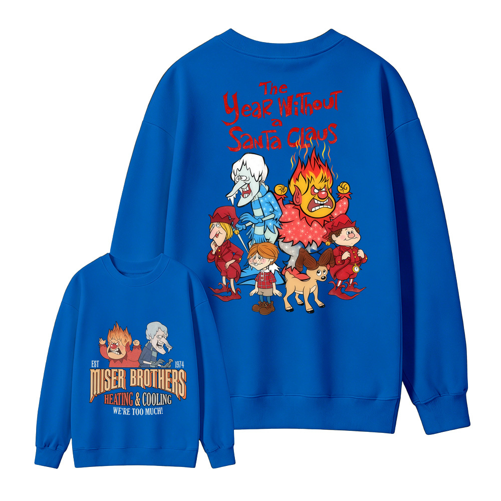Retro Fire & Ice Cartoon Graphic Casual Winter Crewneck Pullover Sweatshirt