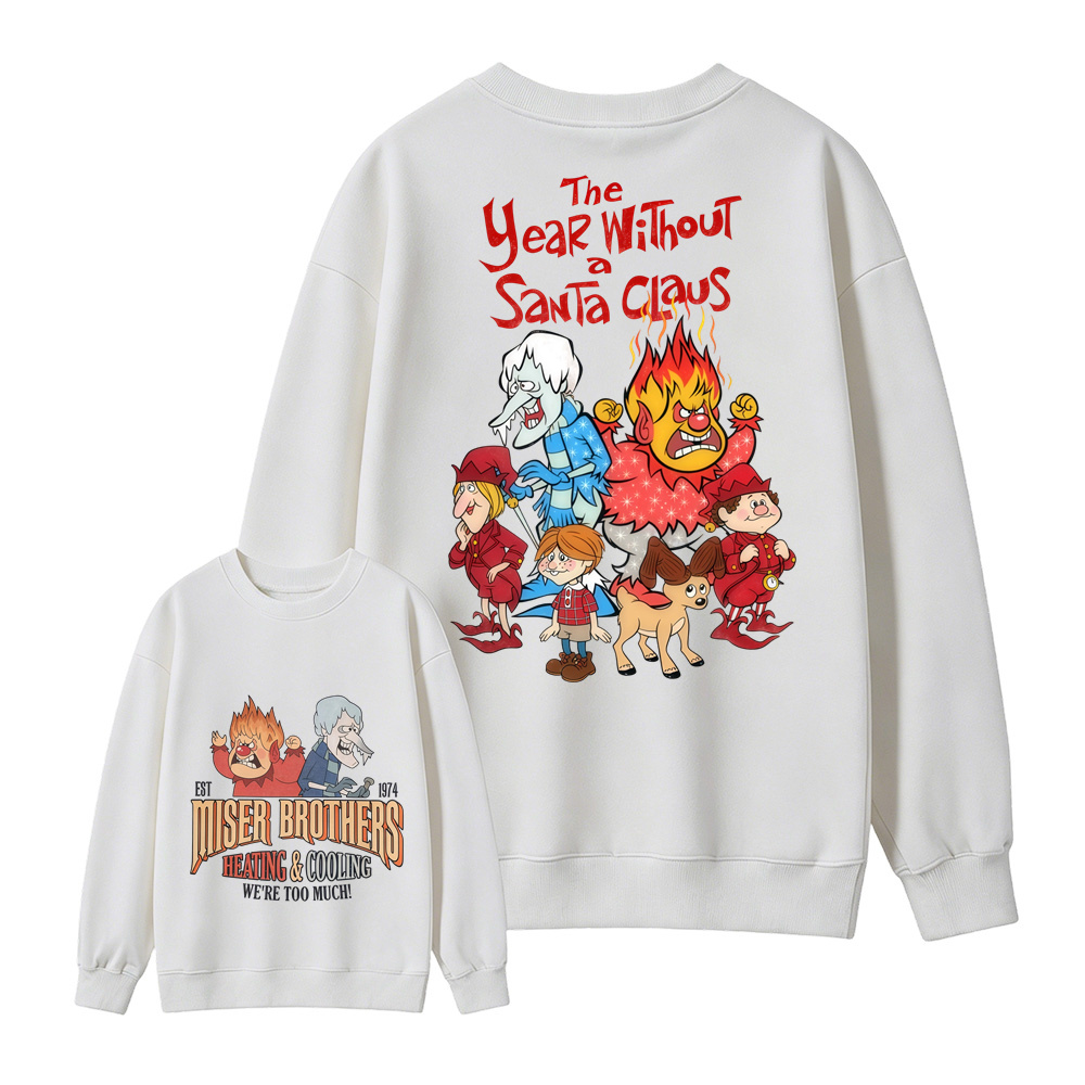 Retro Fire & Ice Cartoon Graphic Casual Winter Crewneck Pullover Sweatshirt