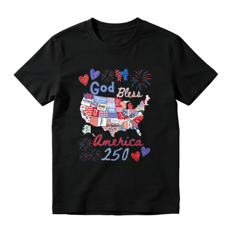 God Bless America 250 United States Map With Patriotic Elements T-shirt