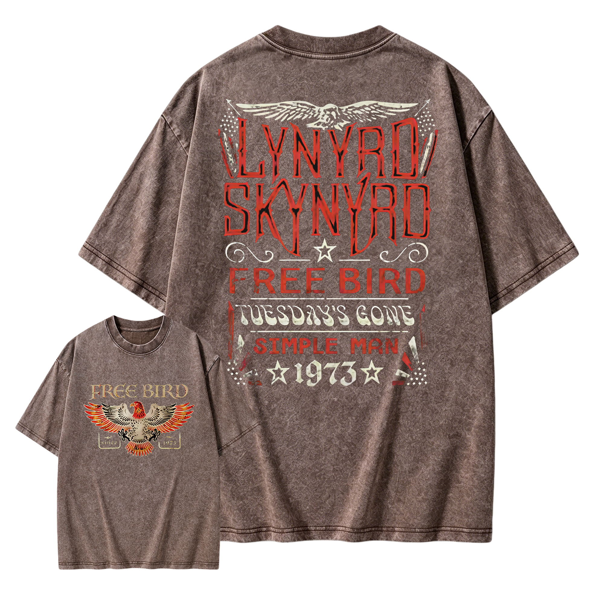 Lynyrd Skynyrd Free Bird 1973 Eagle Graphic Retro Rock Vintage Washed T-Shirt
