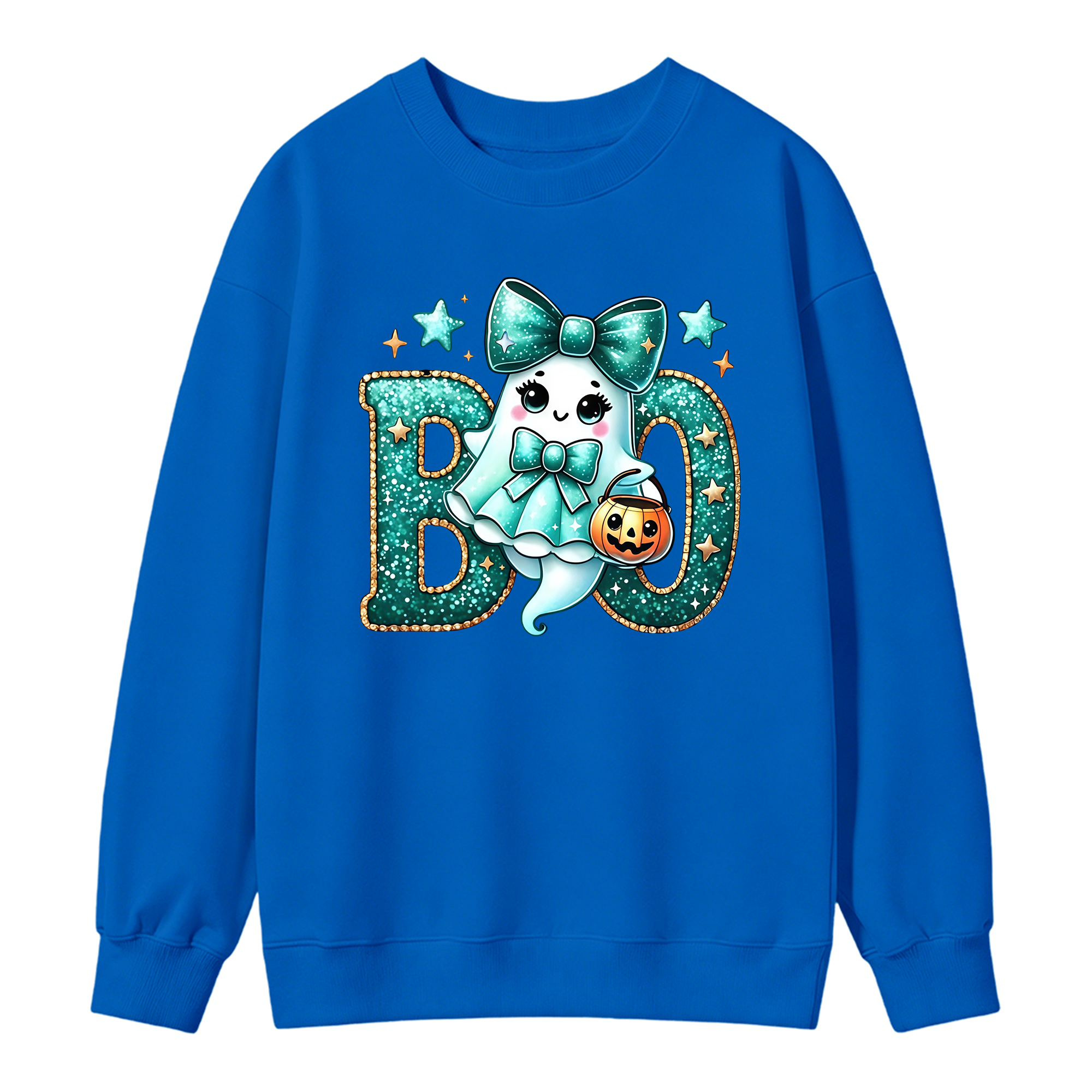 Glitter Teal Ghost with Bow Halloween Sweatshirt