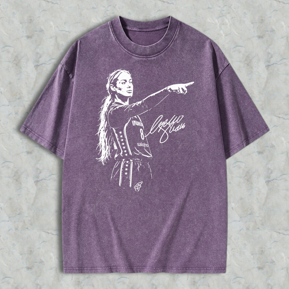 Women Basketball Player Pointing Gesture Signature Graphic Unisex Washed T-shirt