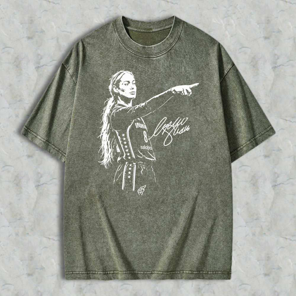 Women Basketball Player Pointing Gesture Signature Graphic Unisex Washed T-shirt