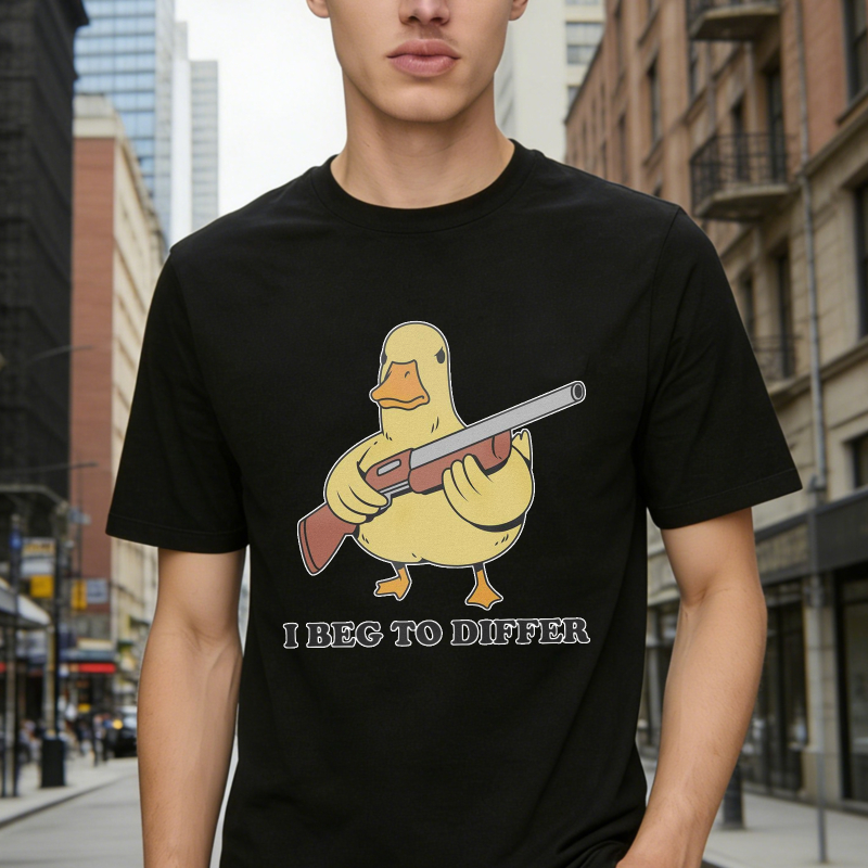 Funny Duck Holding Shotgun I Beg To Differ Graphic T-shirt