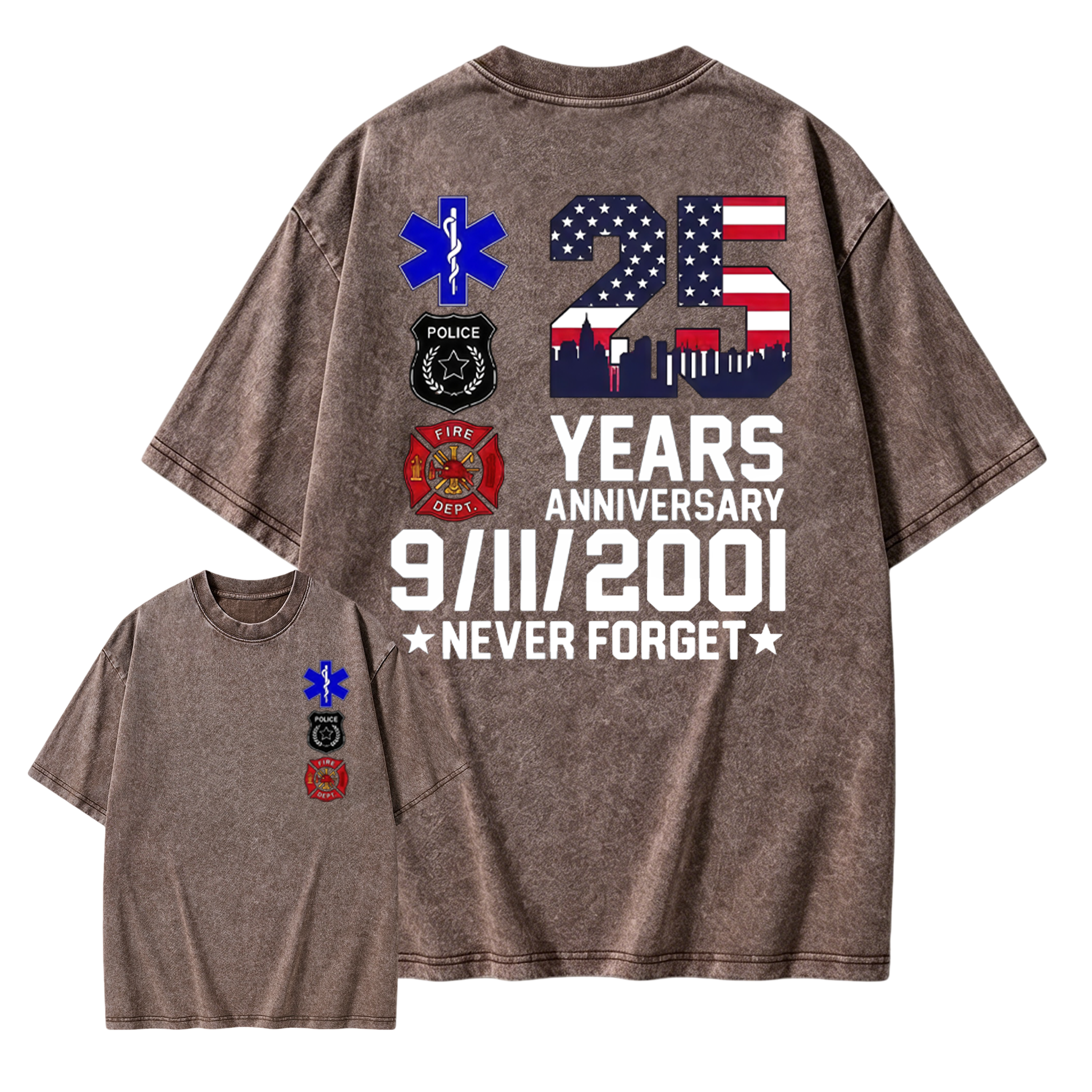 Unisex 9/11 25th Anniversary Memorial T-Shirt - Never Forget Graphic  Washed T-Shirt