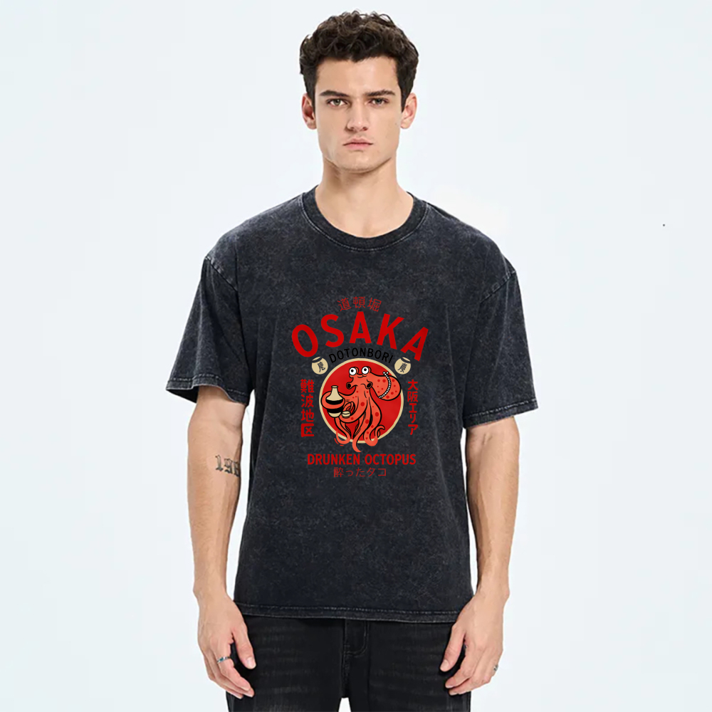 Osaka Dotonbori Drunken Octopus Pattern tshirt 100% cotton