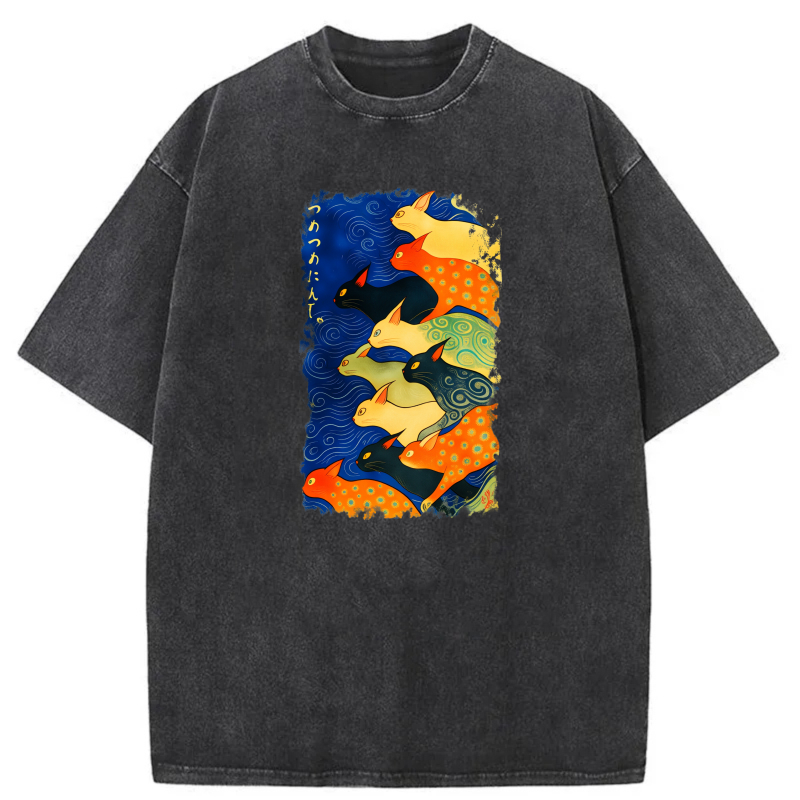 Colorful Fish Pattern With Wave Background tshirt 100% cotton