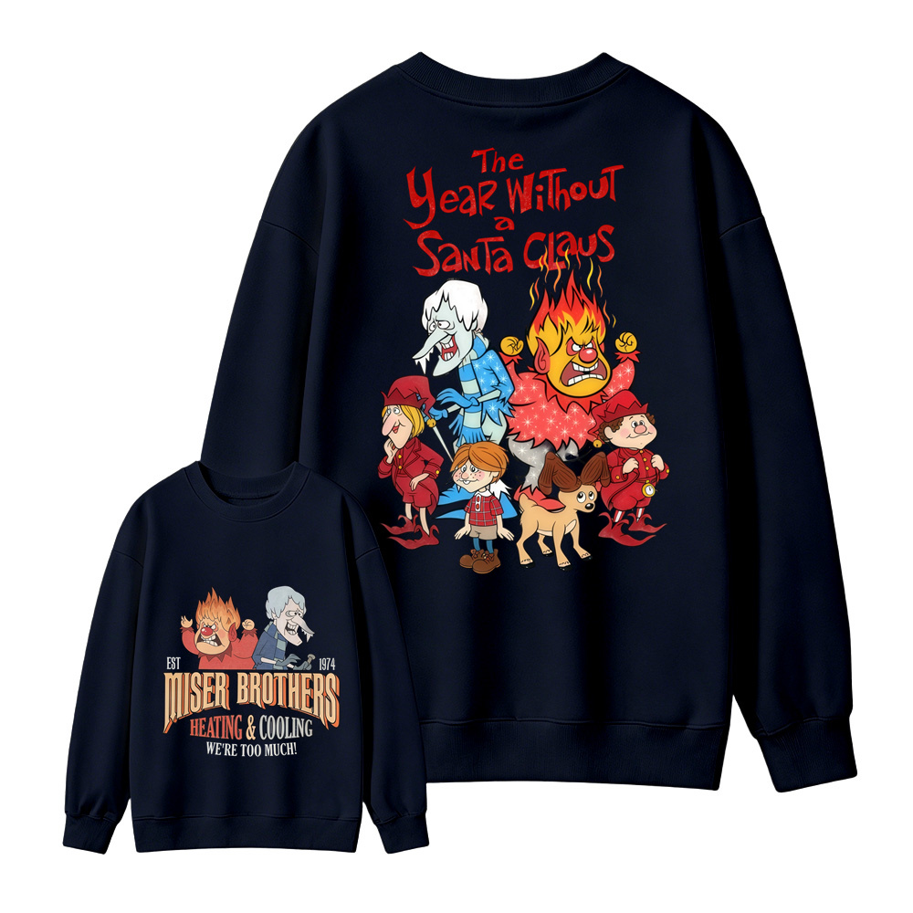 Retro Fire & Ice Cartoon Graphic Casual Winter Crewneck Pullover Sweatshirt