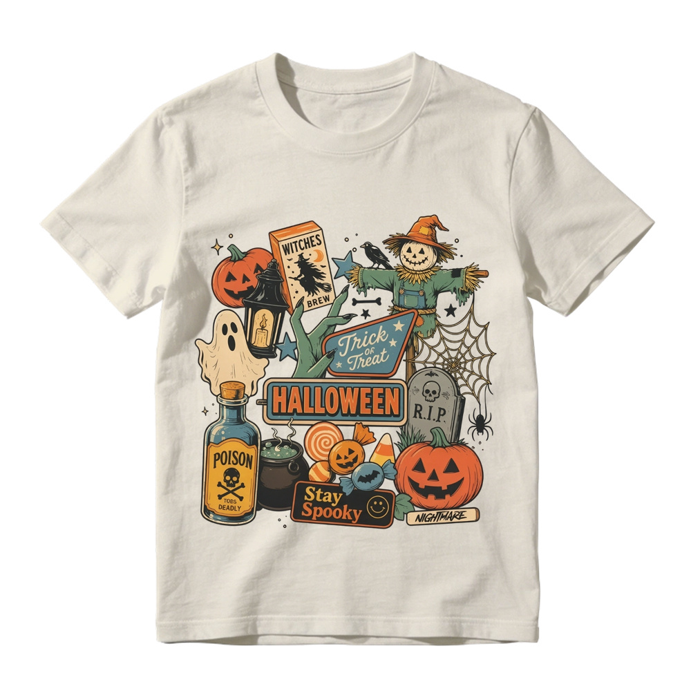 Vintage Halloween Graphic Pumpkin Scarecrow Stay Spooky Graphic T-Shirt