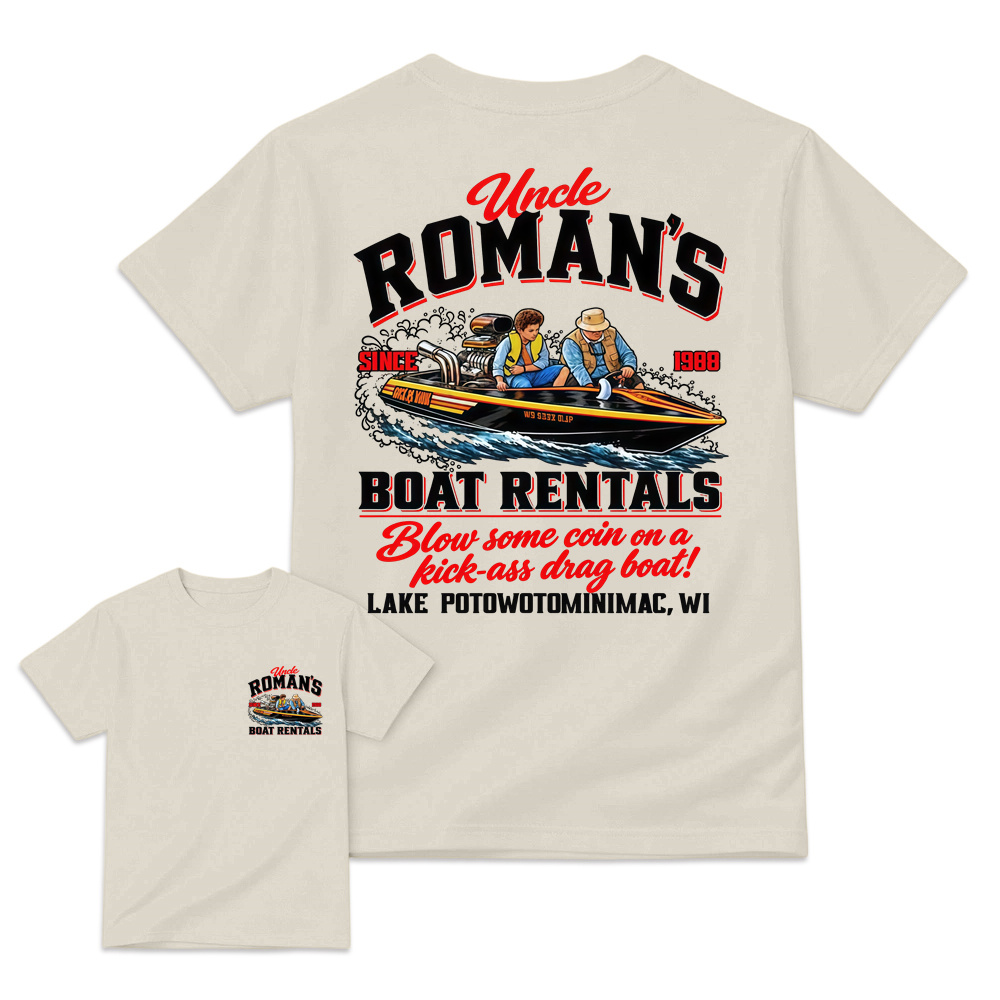 Uncl3 R0m4n's Boat Rentals T-Shirt, 1988 Retro Comedy Graphic Tee