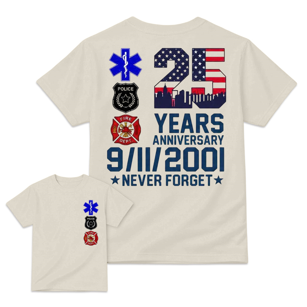 Unisex 9/11 25th Anniversary Memorial T-Shirt - Never Forget Graphic Tee