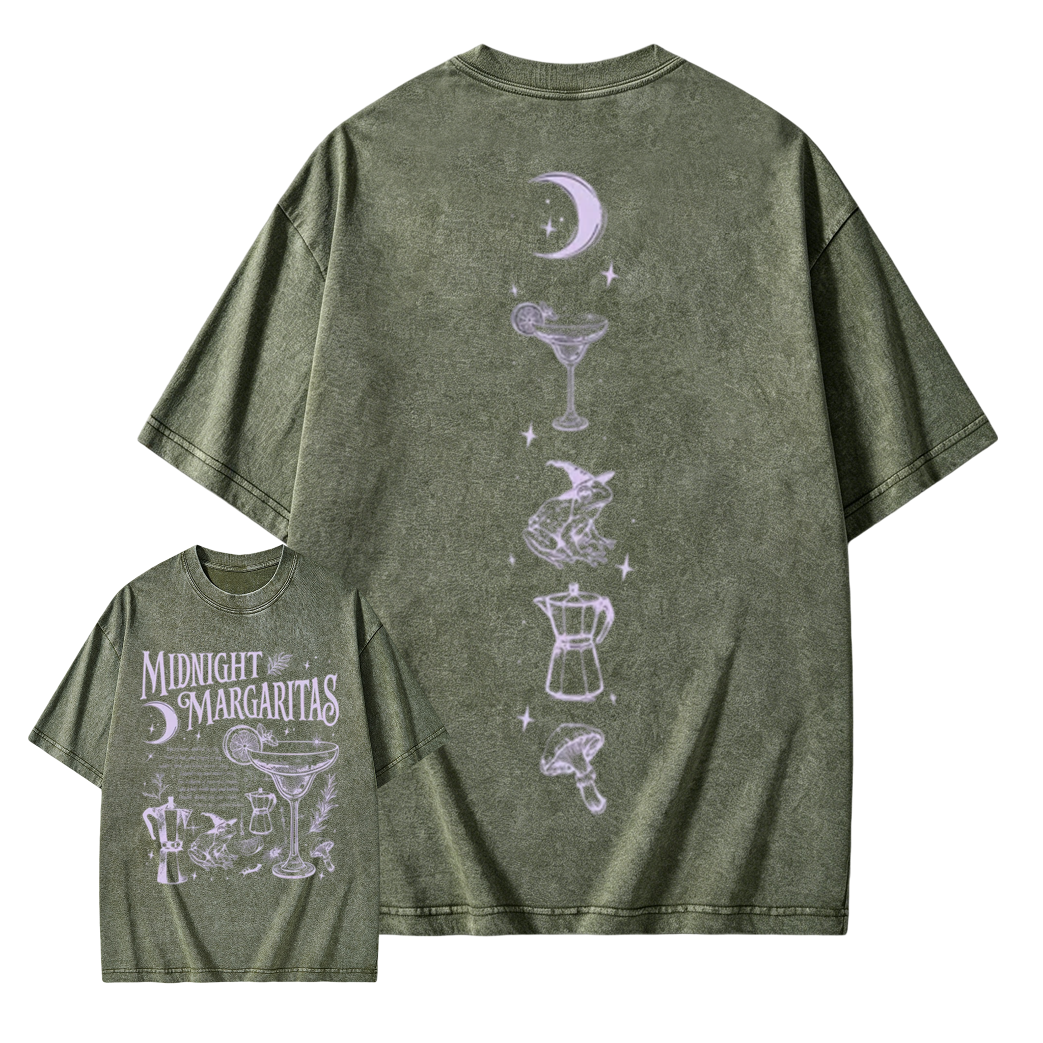 Vintage Midnight Margaritas Witchy Retro Gothic Washed T-shirt