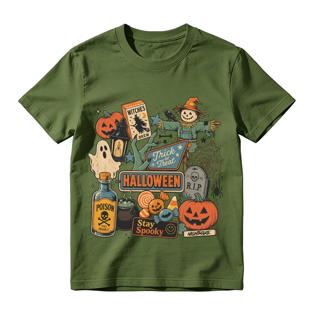 Vintage Halloween Graphic Pumpkin Scarecrow Stay Spooky Graphic T-Shirt