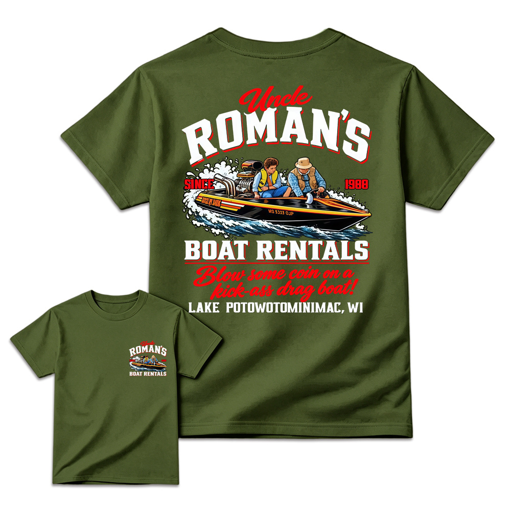 Uncl3 R0m4n's Boat Rentals T-Shirt, 1988 Retro Comedy Graphic Tee