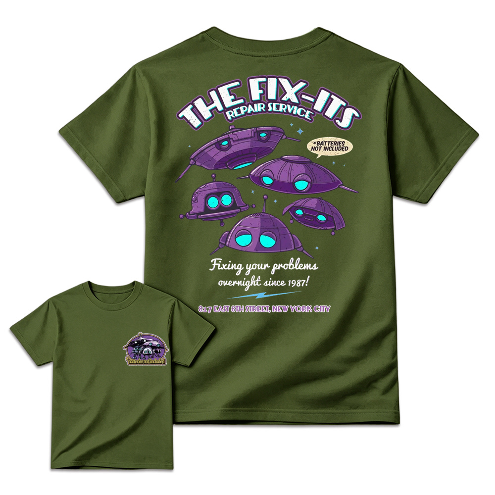 The Fix-Its Repair Service Retro Alien Robot Graphic T-Shirt