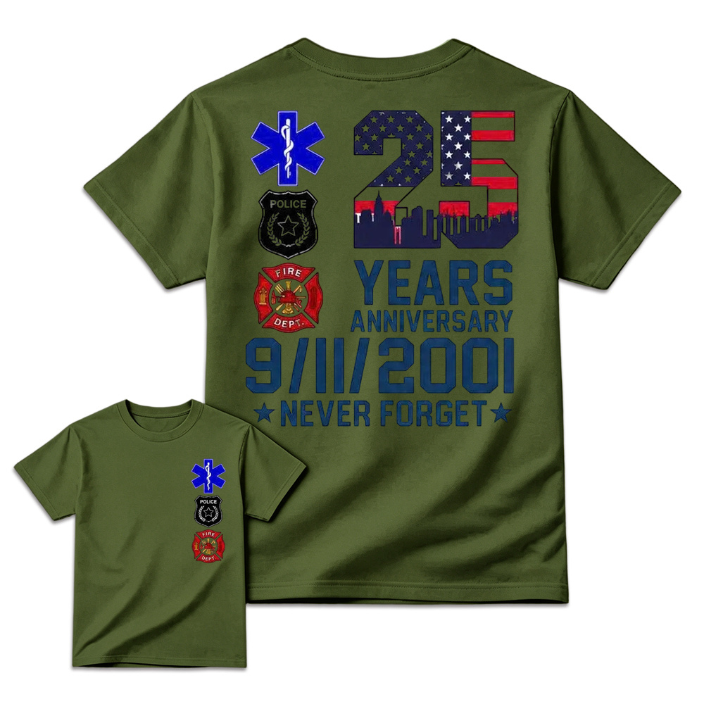 Unisex 9/11 25th Anniversary Memorial T-Shirt - Never Forget Graphic Tee