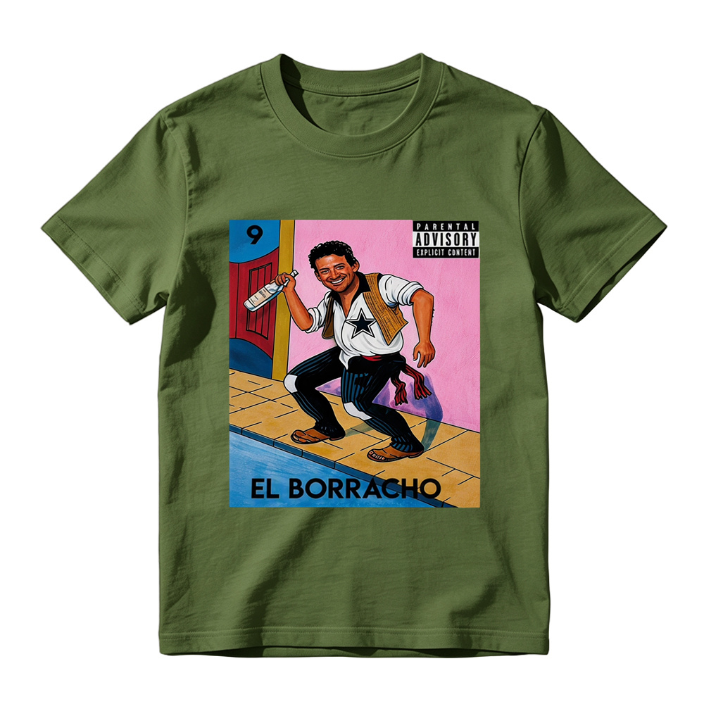 El Borracho Mexican Loteria Card T-Shirt - Funny Drinking Parental Advisory Graphic Tee for Men