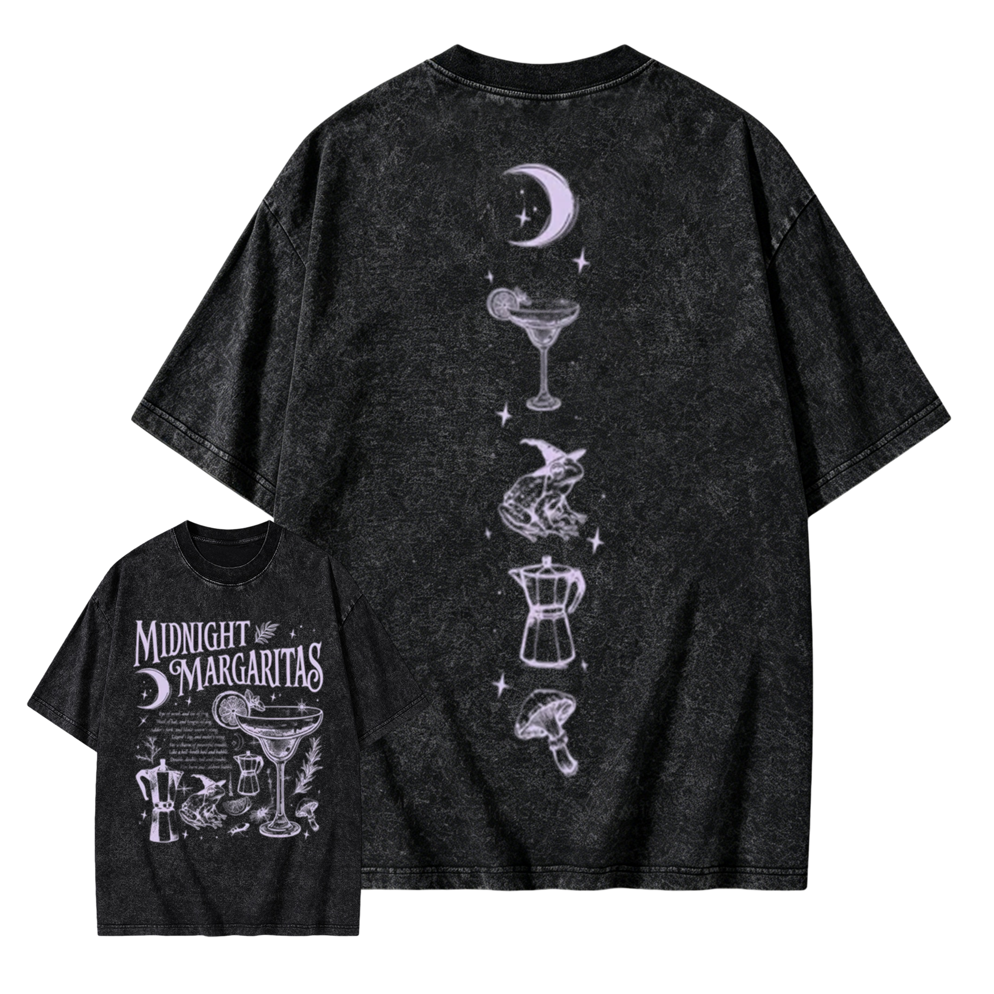 Vintage Midnight Margaritas Witchy Retro Gothic Washed T-shirt