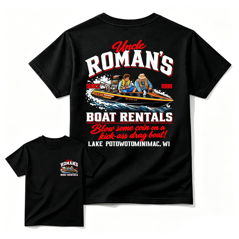 Uncl3 R0m4n's Boat Rentals T-Shirt, 1988 Retro Comedy Graphic Tee