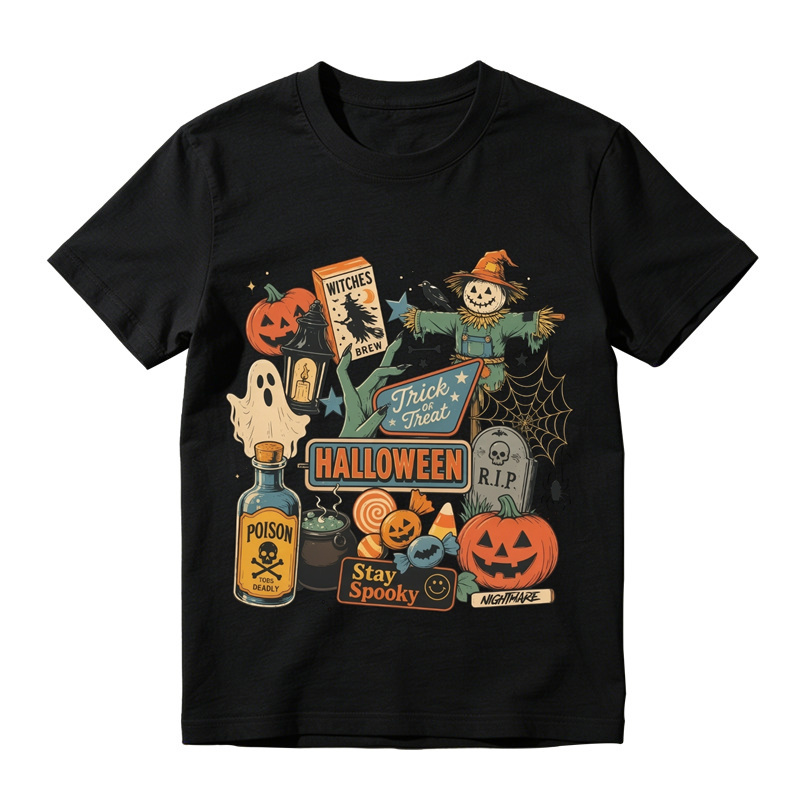 Vintage Halloween Graphic Pumpkin Scarecrow Stay Spooky Graphic T-Shirt